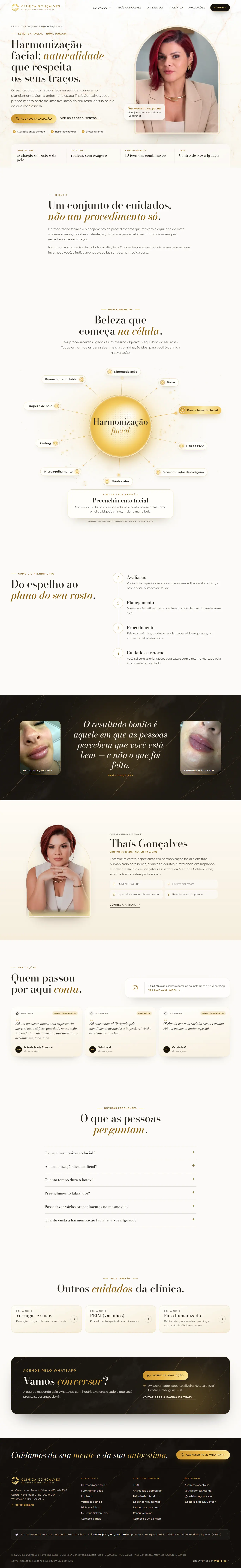 Página de harmonização facial do site da Clínica Gonçalves, em Nova Iguaçu, desenvolvido pela WebForge