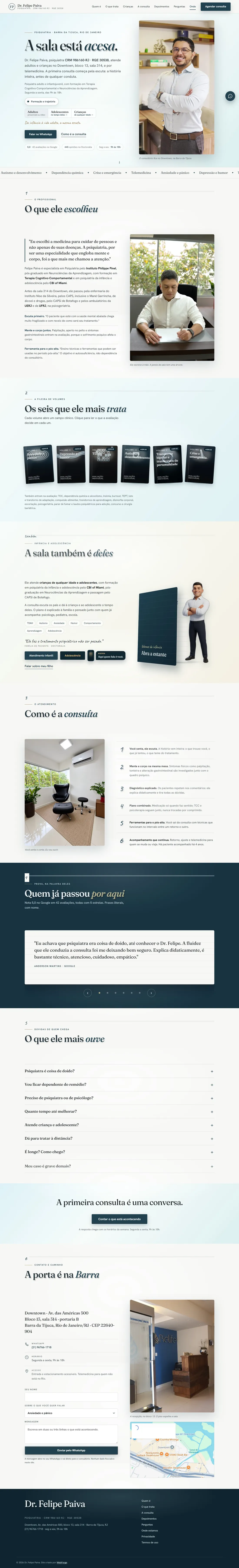 Página inicial do site do Dr. Felipe Paiva, psiquiatra, feita pela WebForge